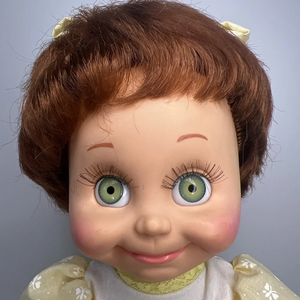 Vintage 1990 Galoob Baby Face So Shy Sherri #9 Doll Green Eyes Yellow Dress